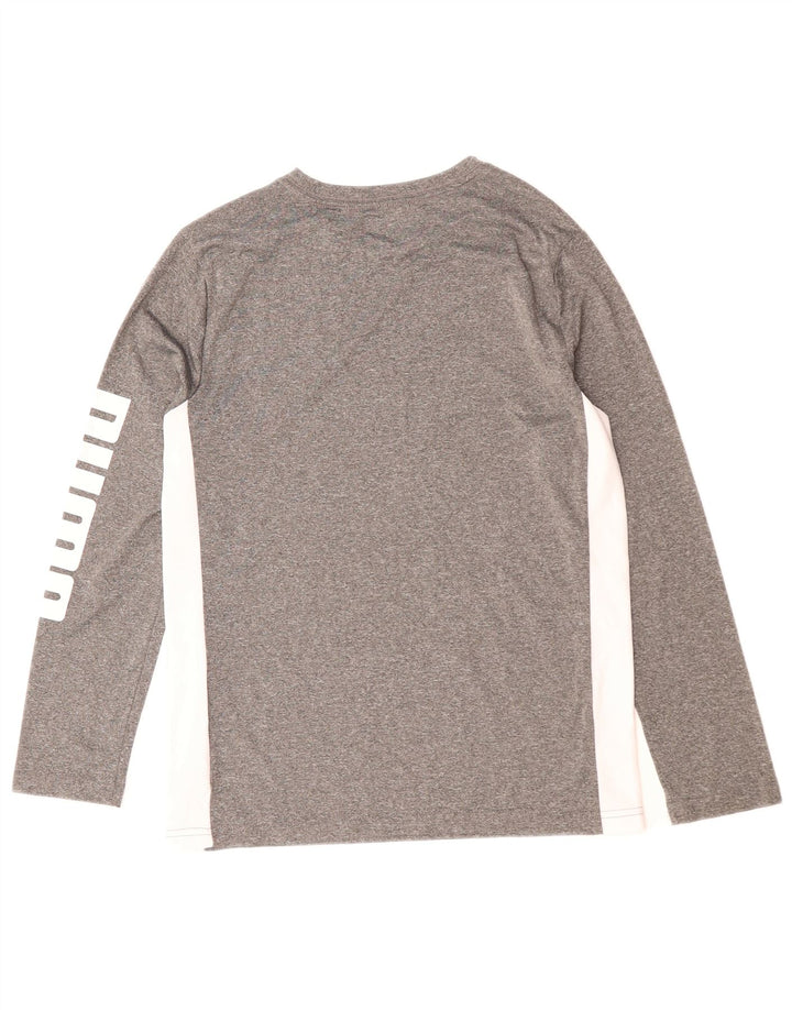 Puma Boys Graphic Top Long Sleeve 14-15 Years Large Grey Colourblock