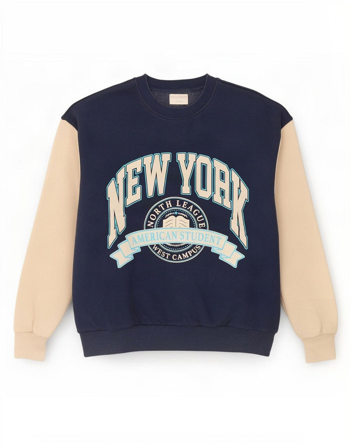 Pull & Bear Womens Graphic Sweatshirt Jumper UK 10 Small Navy Blue