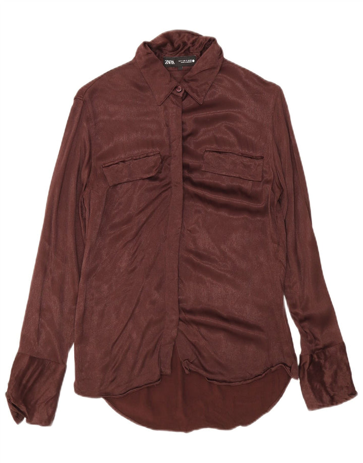 Zara Womens Shirt Blouse UK 10 Small Brown