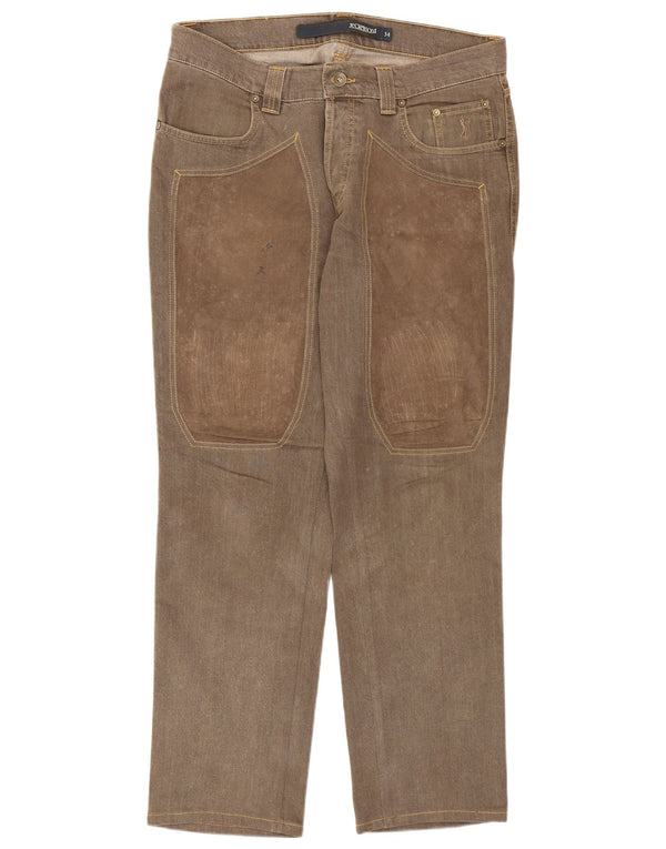 Jeckerson Mens Tapered Jeans W34 L30 Brown Cotton