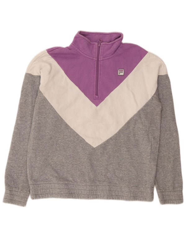 Fila Womens Zip Neck Sweatshirt Jumper UK 16 Large Grey Colourblock Cotton
