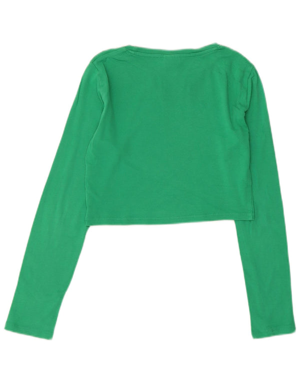 Zara Girls Crop Top Long Sleeve 13-14 Years Green Cotton