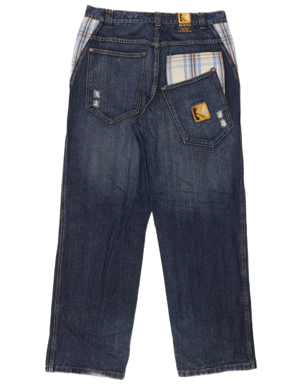 Karl Kani Mens Distressed Straight Jeans W34 L34 Blue Check Cotton