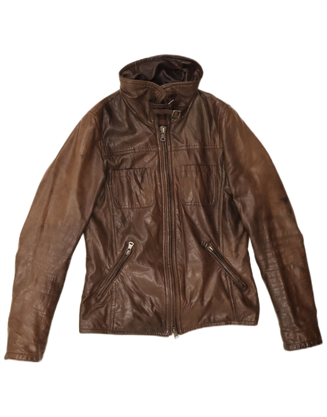 Vintage Womens Leather Jacket IT 42 Medium Brown Leather
