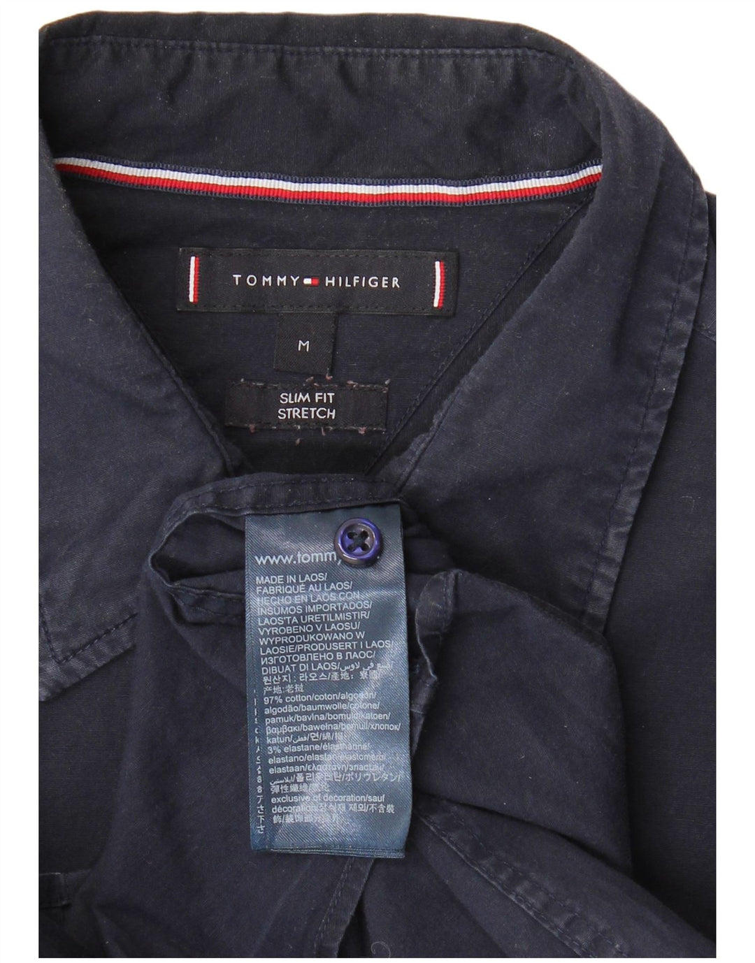 TOMMY HILFIGER Mens Slim Fit Short Sleeve Shirt Medium Navy Blue Cotton