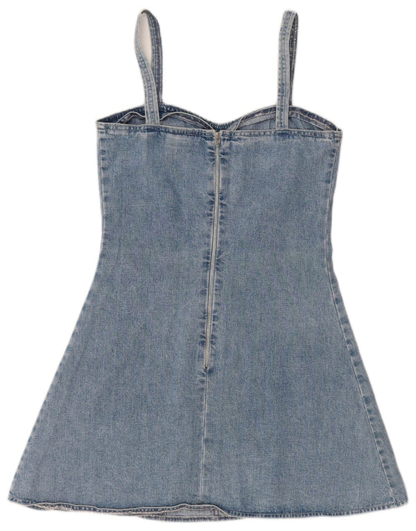 Vintage Womens Sleeveless Mini Denim Dress UK 12 Medium Blue Cotton