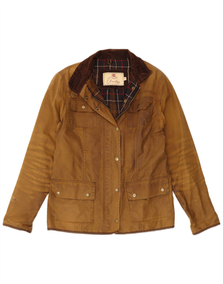 VINTAGE Womens Waxed Cotton Jacket UK 14 Large Brown Cotton