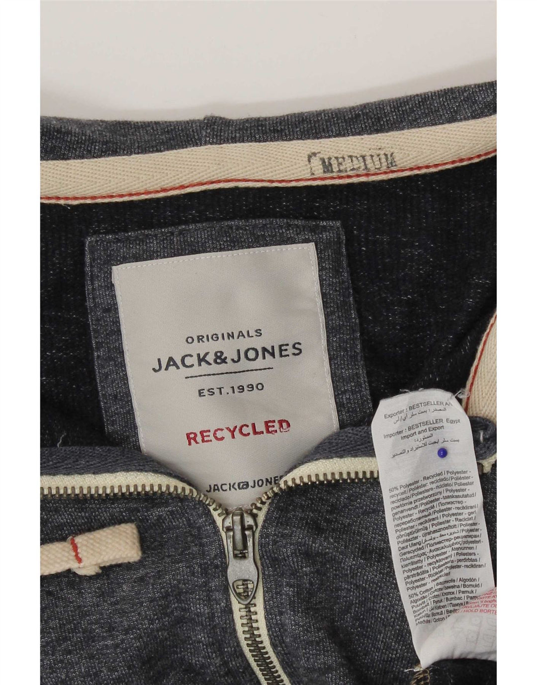 Jack & Jones Mens Zip Hoodie Sweater Medium Grey Flecked Polyester