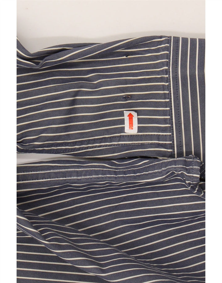 EDDIE BAUER Mens Shirt Medium Navy Blue Pinstripe Cotton