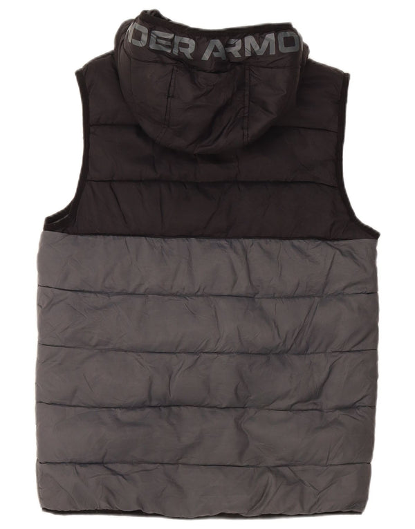 UNDER ARMOUR Boys Hooded Padded Gilet 11-12 Years Large Black Colourblock