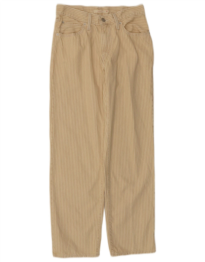 LEVI'S Womens Straight Casual Trousers W27 L31 Beige Striped Cotton