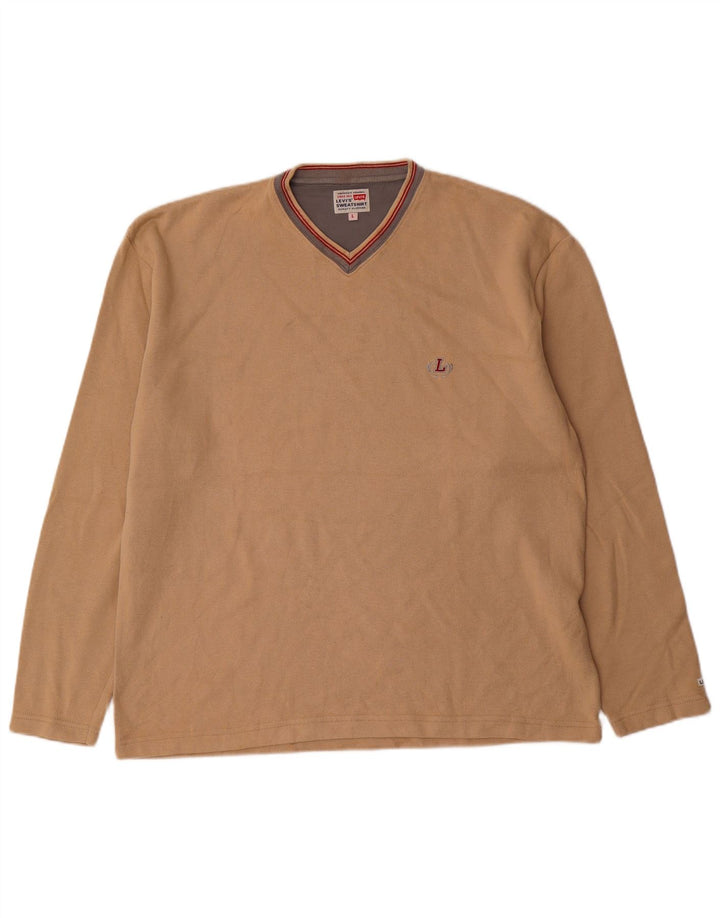Levi's Mens V-Neck Jumper Sweater Large Beige Cotton