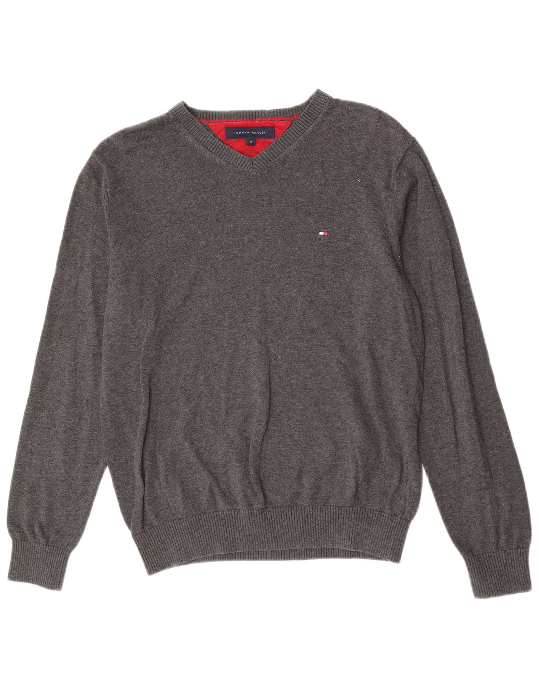 Tommy Hilfiger Mens V-Neck Jumper Sweater Medium Grey Cotton