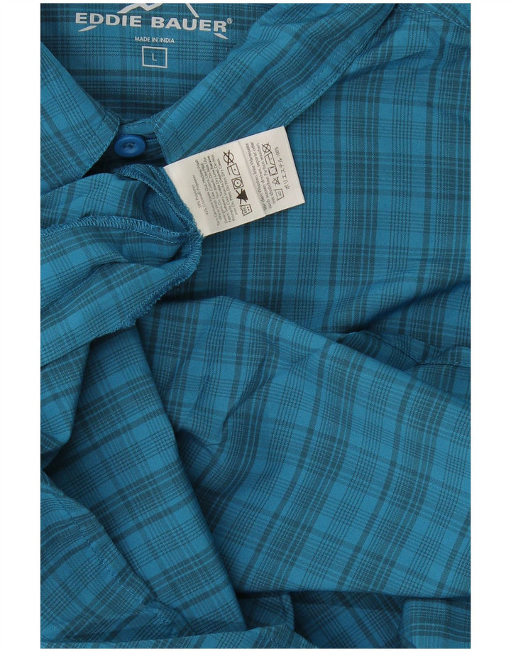 Eddie Bauer Mens Short Sleeve Shirt Large Blue Check Polyester