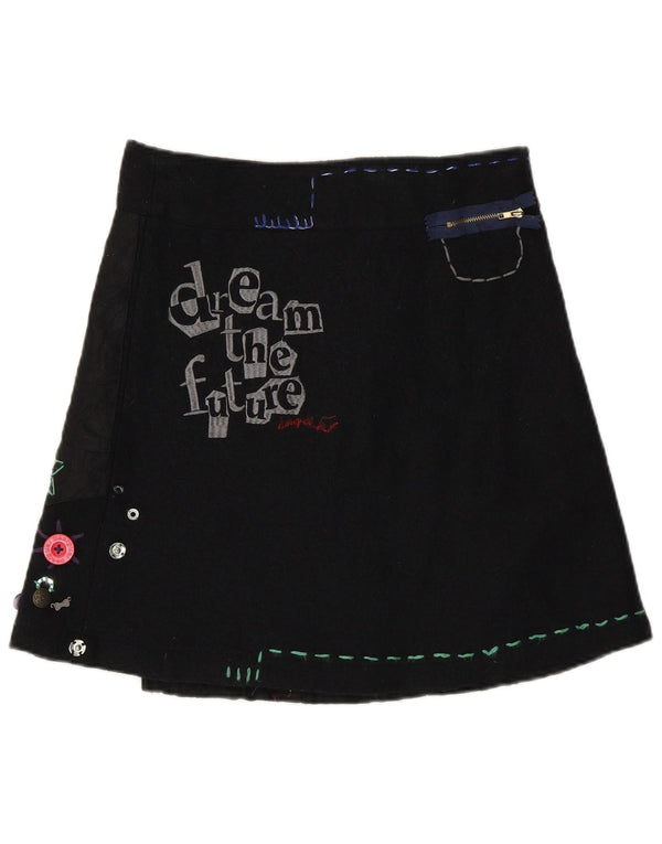 Desigual Womens Graphic Wrap Skirt EU 38 Medium W30  Black