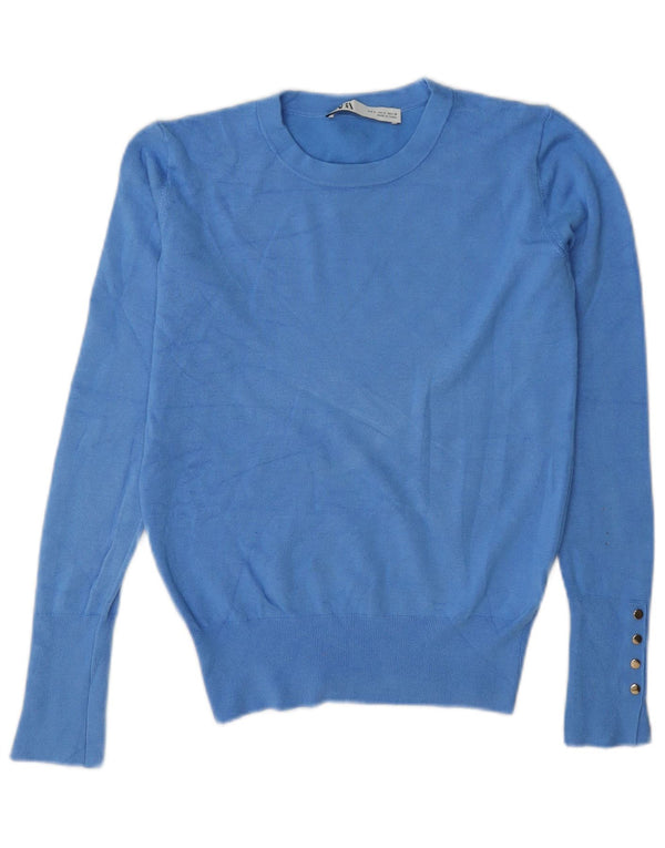 Zara Womens Crew Neck Jumper Sweater UK 10 Small Blue Viscose