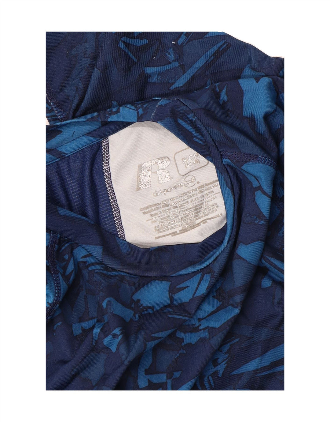 RUSSELL ATHLETIC Mens Top Long Sleeve Small Blue Camouflage Polyester Vintage Russell Athletic and Second-Hand Russell Athletic from Messina Hembry 