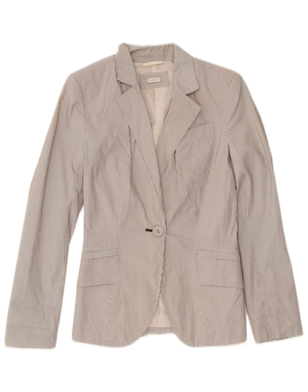 Zara Womens 1 Button Blazer Jacket UK 4 XS White Pinstripe Polyester