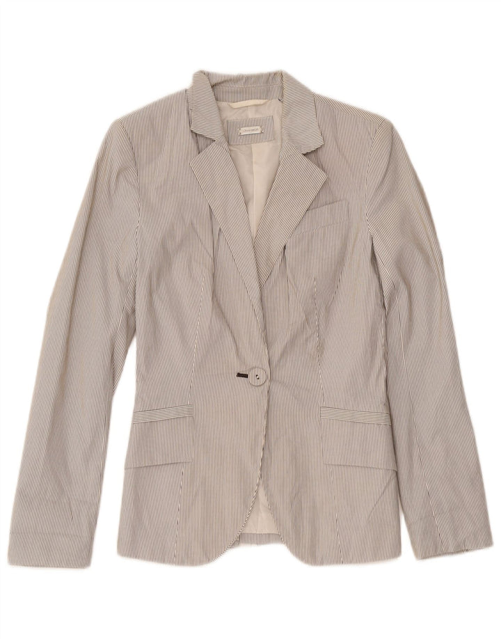 Zara Womens 1 Button Blazer Jacket UK 4 XS White Pinstripe Polyester