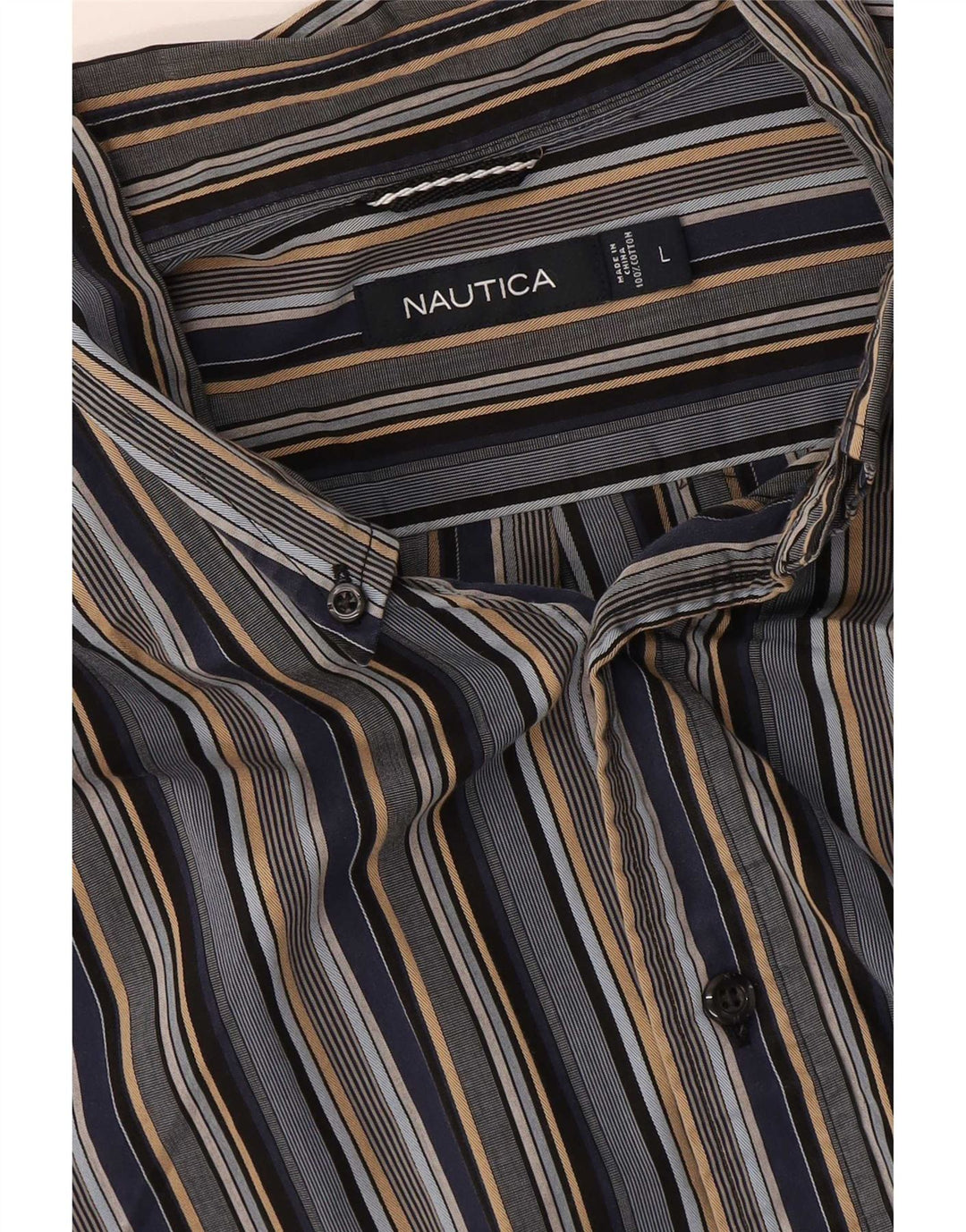 Nautica Mens Shirt Large Multicoloured Striped Cotton