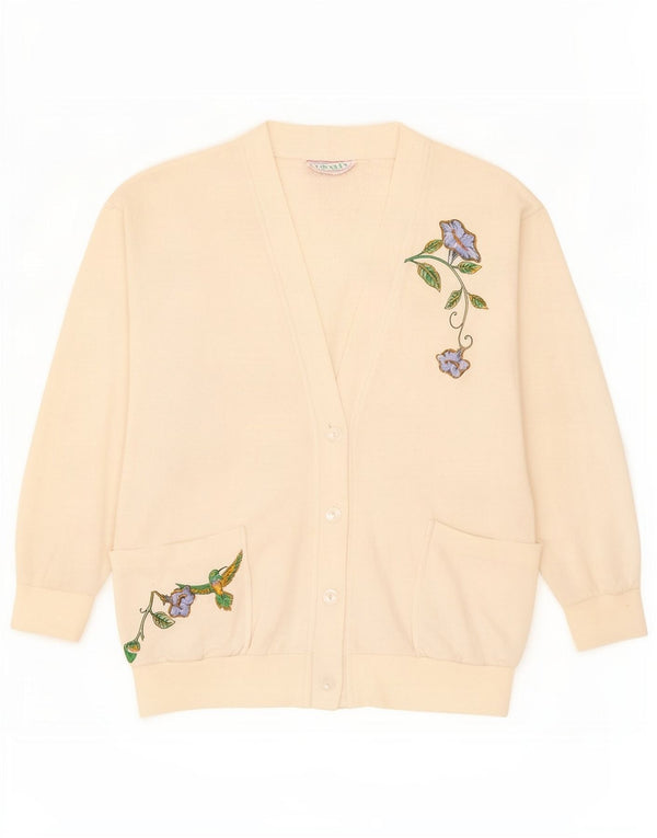 Vintage Womens Cardigan Sweater UK 16 Large White Floral