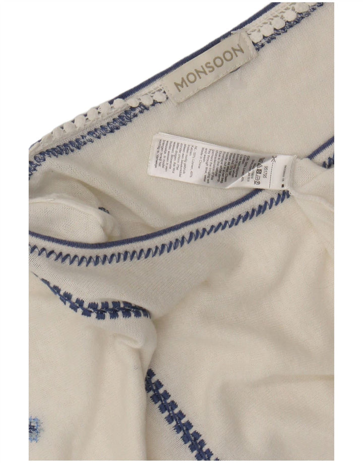MONSOON Womens Blouse Top UK 16 Large Off White Floral Linen