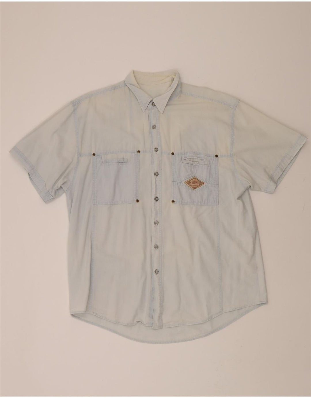 VINTAGE Mens Short Sleeve Denim Shirt Large Blue Vintage Vintage and Second-Hand Vintage from Messina Hembry 