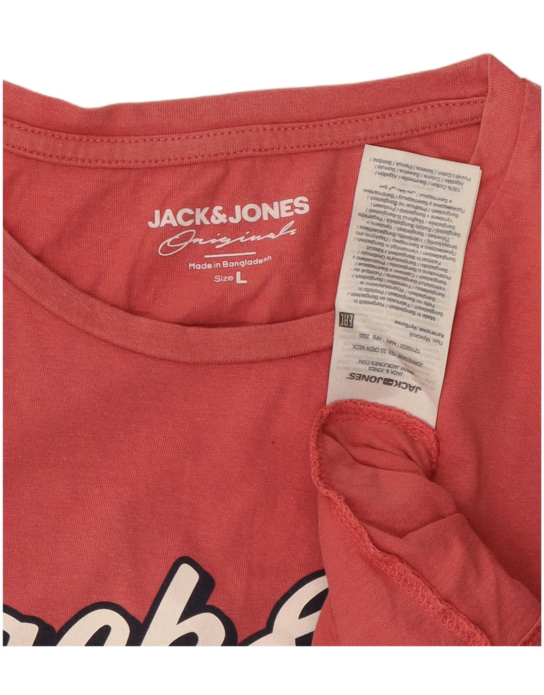 Jack & Jones Mens Graphic T-Shirt Top Large Pink Cotton