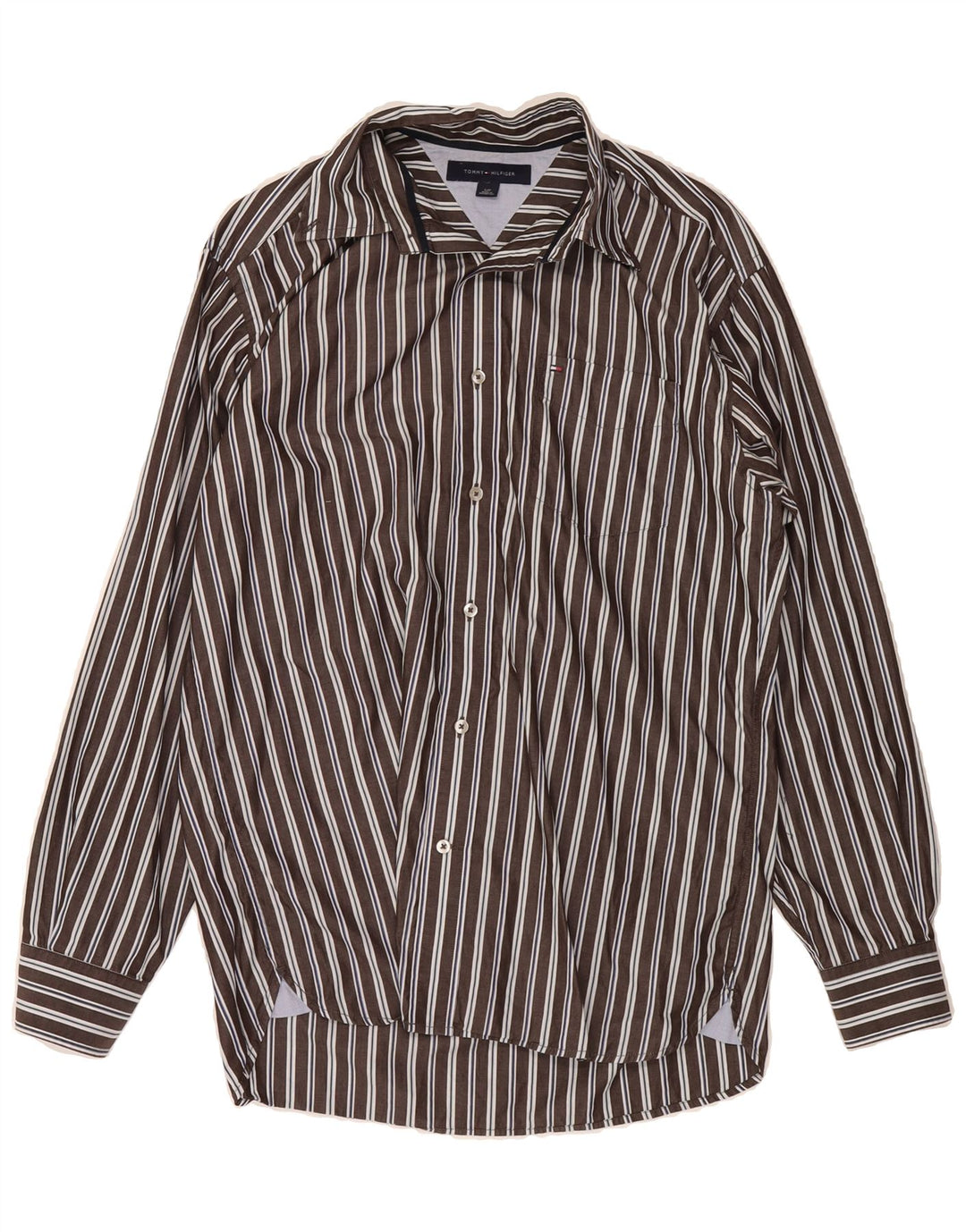 TOMMY HILFIGER Mens Shirt Small Black Striped Cotton Vintage Tommy Hilfiger and Second-Hand Tommy Hilfiger from Messina Hembry 