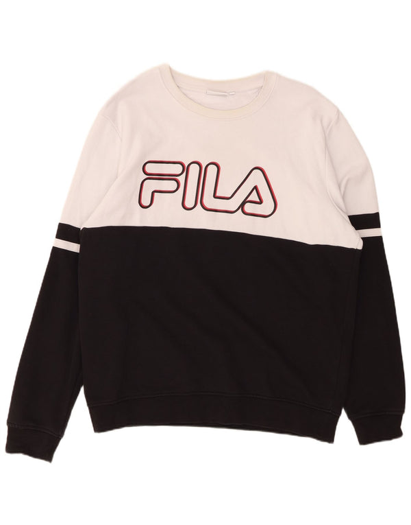 FILA Mens Graphic Sweatshirt Jumper Large Black Colourblock Cotton