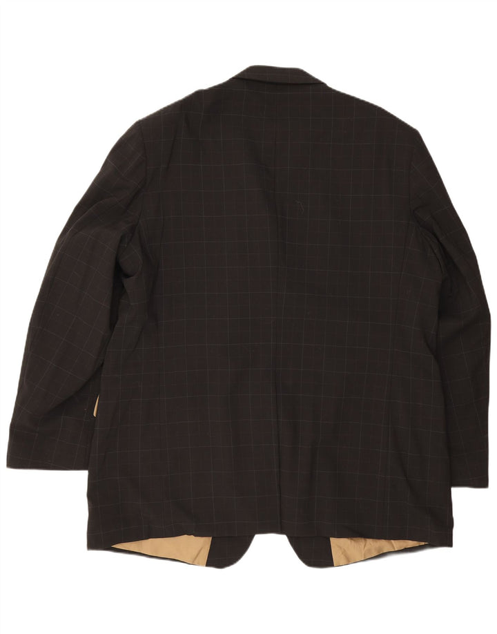 MARKS & SPENCER Mens Long 3 Button Blazer Jacket UK 42 XL Black Check Wool