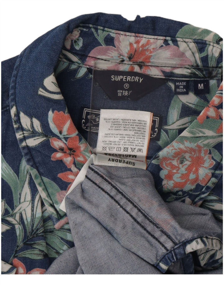 SUPERDRY Mens Short Sleeve Shirt Medium Navy Blue Floral Viscose