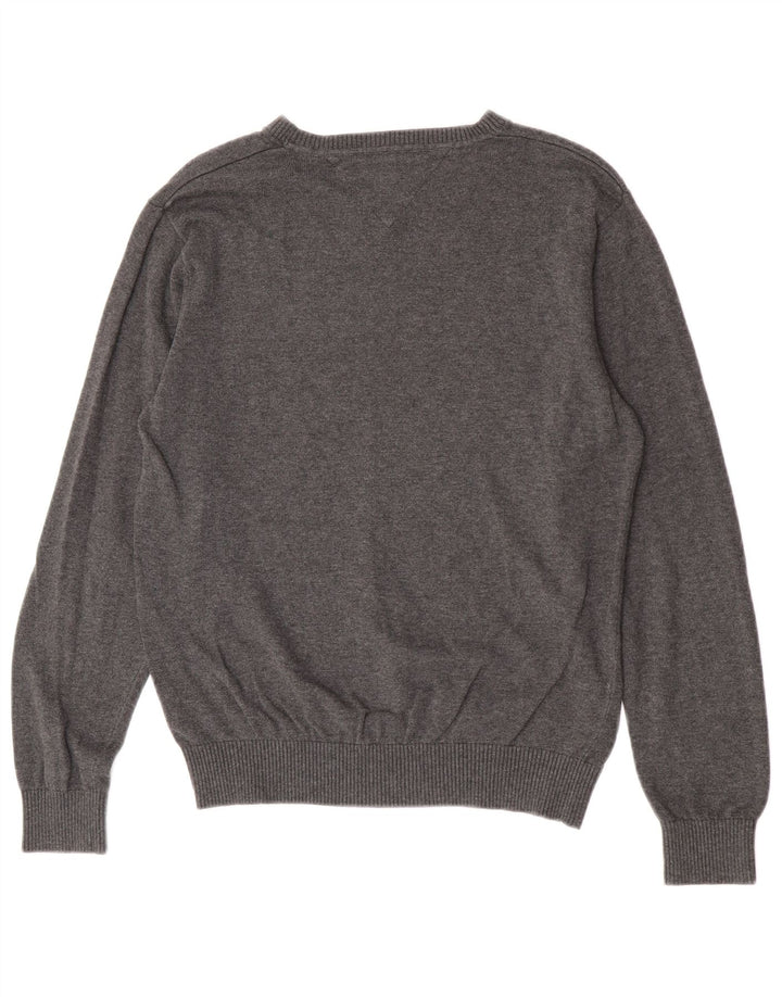 Tommy Hilfiger Mens V-Neck Jumper Sweater Medium Grey Cotton