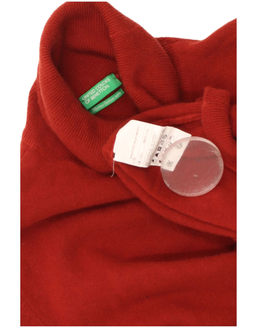 BENETTON Womens Roll Neck Jumper Sweater UK 14 Large Red Virgin Wool