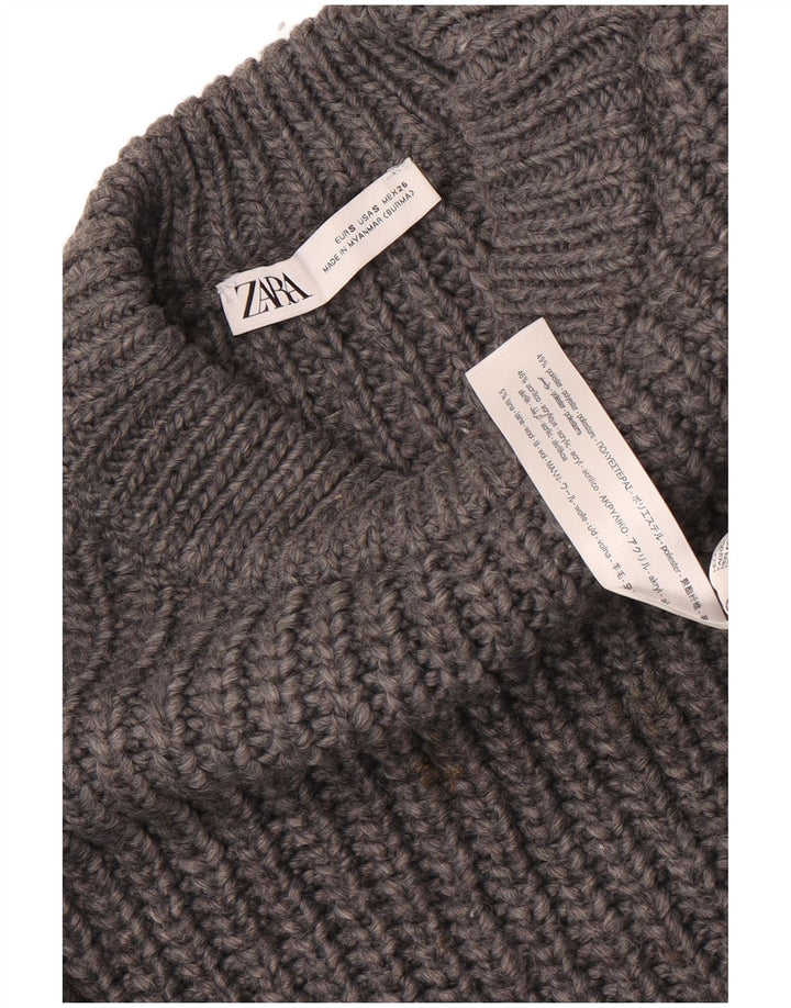 Zara Womens Oversized Boat Neck Jumper Sweater UK 10 Small Grey Polyester