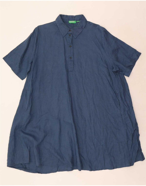Benetton Womens Oversized Shirt Dress UK 18 XL Navy Blue Linen