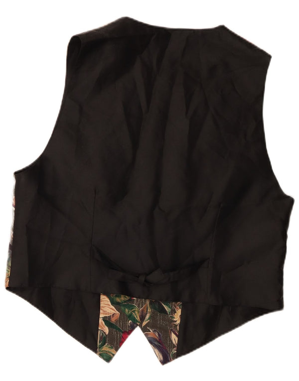 Vintage Mens Waistcoat UK 44 XL Black Floral