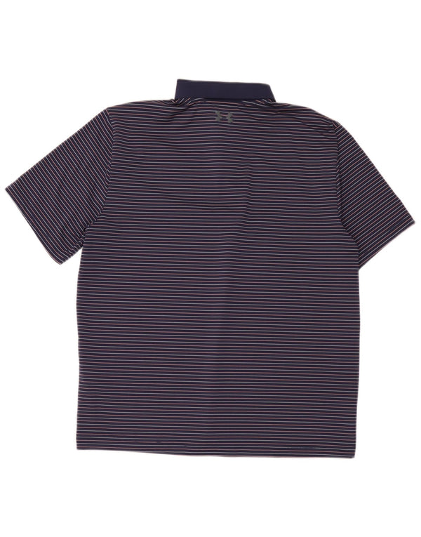 Under Armour Mens Polo Shirt Large Navy Blue Pinstripe Polyester