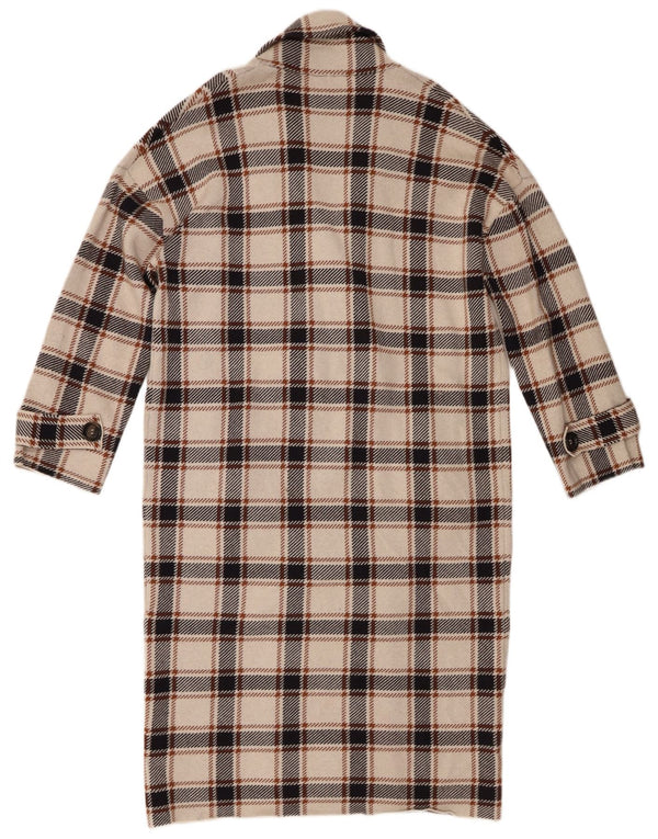 Zara Womens Double Breasted Coat UK 10 Small Beige Check Viscose