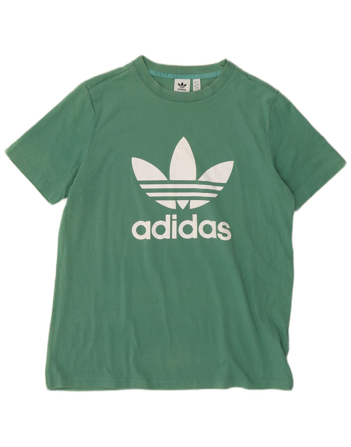 ADIDAS Womens Graphic T-Shirt Top UK 16 Large  Green Cotton