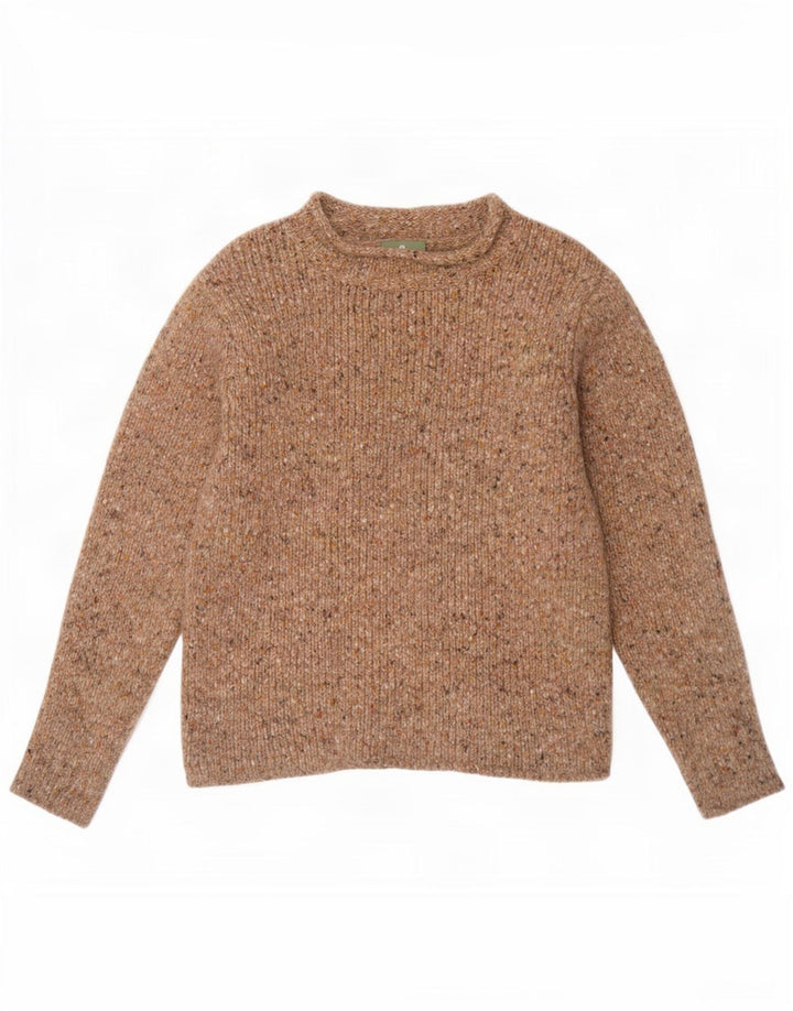 Aran Womens Oversized Turtle Neck Jumper Sweater UK 10 Small Beige Flecked