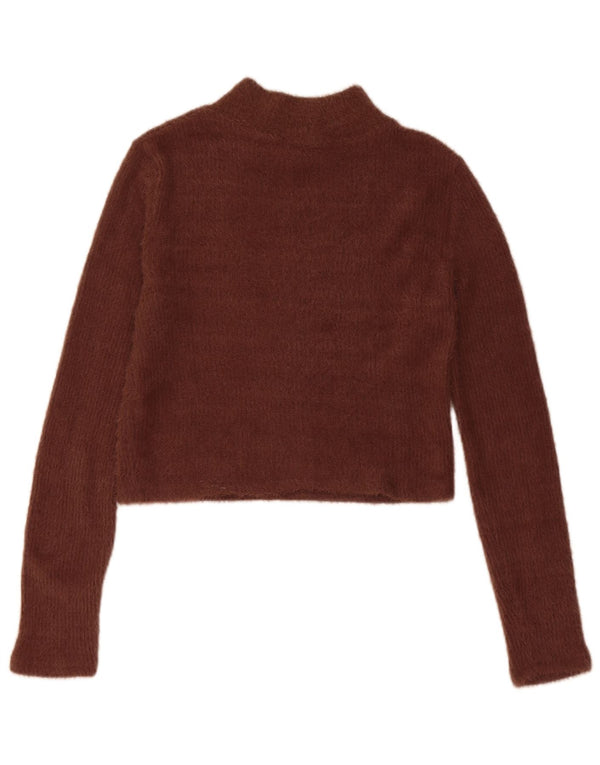 Zara Womens Crop Turtle Neck Jumper Sweater UK 14 Large Brown Nylon