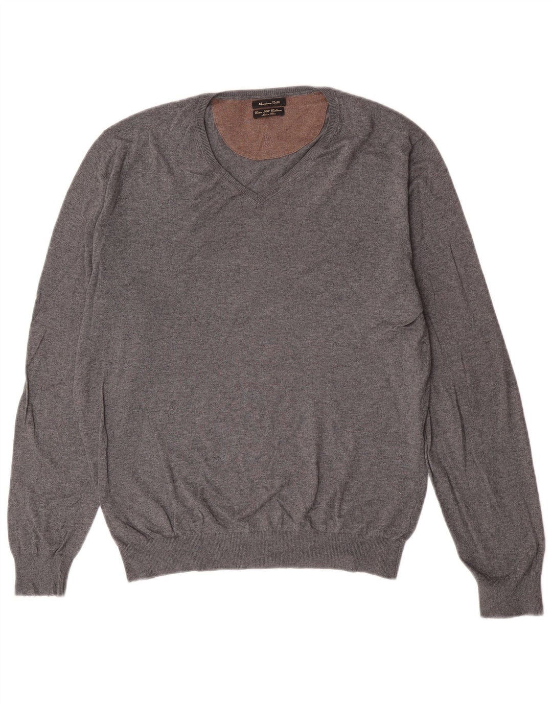 Massimo Dutti Mens V-Neck Jumper Sweater Large Grey Cotton Classic