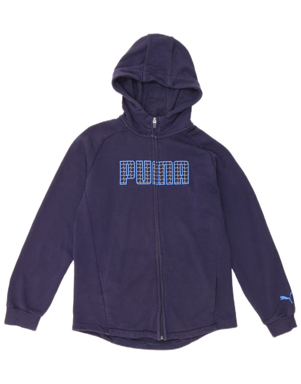 PUMA Boys Graphic Zip Hoodie Sweater 11-12 Years Navy Blue Cotton