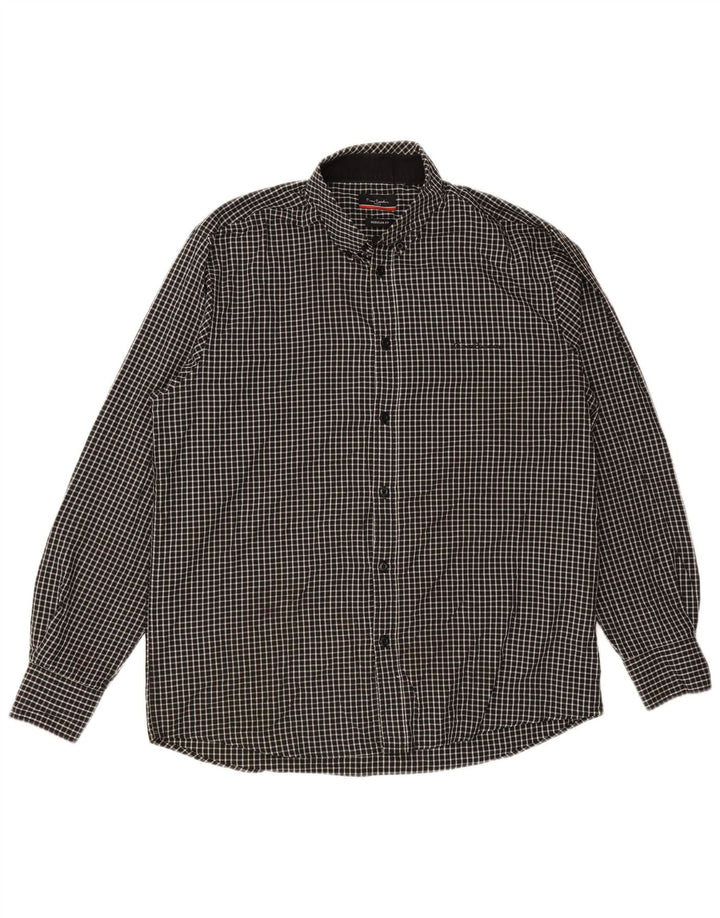 Pierre Cardin Mens Regular Fit Shirt XL Black Check Polyester