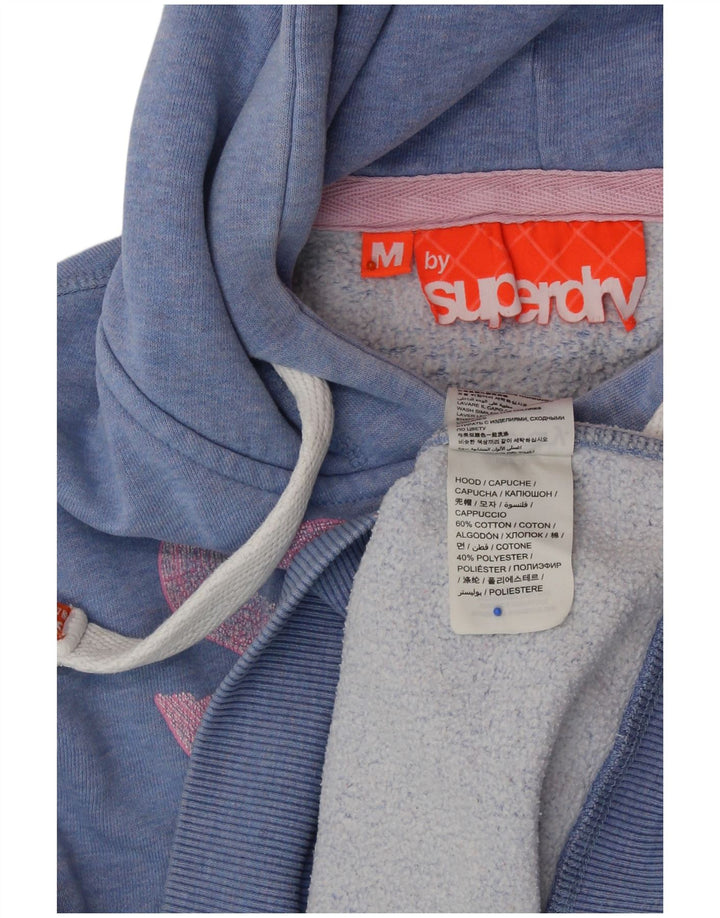 SUPERDRY Womens Graphic Hoodie Jumper UK 14 Medium Blue Flecked Cotton