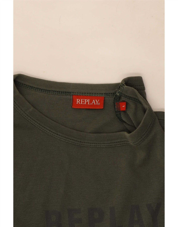 Replay Mens Graphic Top Long Sleeve Large Khaki