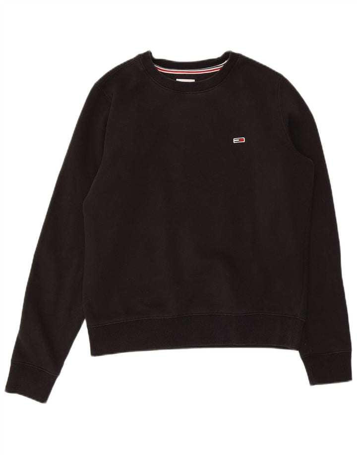 TOMMY HILFIGER Womens Oversized Sweatshirt Jumper UK 6 XS Black Cotton