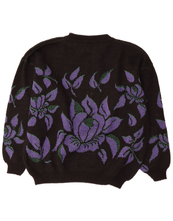 Vintage Womens Turtle Neck Jumper Sweater UK 14 Large Black Floral