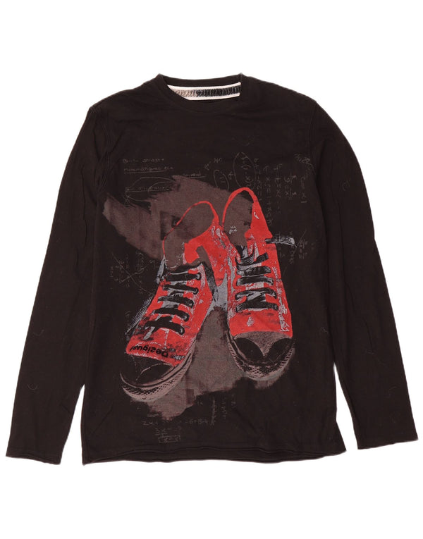 Desigual Mens Graphic Top Long Sleeve Medium Black Cotton